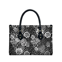 Black Aloha Hawaiian Leather Bag Monstera Hibiscus Tropical Pattern LT19 - Polynesian Pride