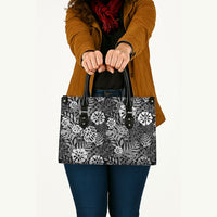 Black Aloha Hawaiian Leather Bag Monstera Hibiscus Tropical Pattern LT19 - Polynesian Pride