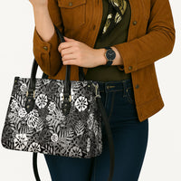 Black Aloha Hawaiian Leather Bag Monstera Hibiscus Tropical Pattern LT19 - Polynesian Pride