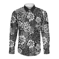 Black Aloha Hawaiian Long Sleeve Button Shirt Monstera Hibiscus Tropical Pattern LT19 Unisex Black - Polynesian Pride