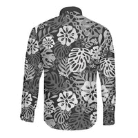 Black Aloha Hawaiian Long Sleeve Button Shirt Monstera Hibiscus Tropical Pattern LT19 - Polynesian Pride