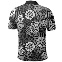 Black Aloha Hawaiian Polo Shirt Monstera Hibiscus Tropical Pattern LT19 - Polynesian Pride