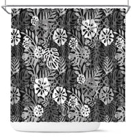 Black Aloha Hawaiian Shower Curtain Monstera Hibiscus Tropical Pattern LT19 Black - Polynesian Pride