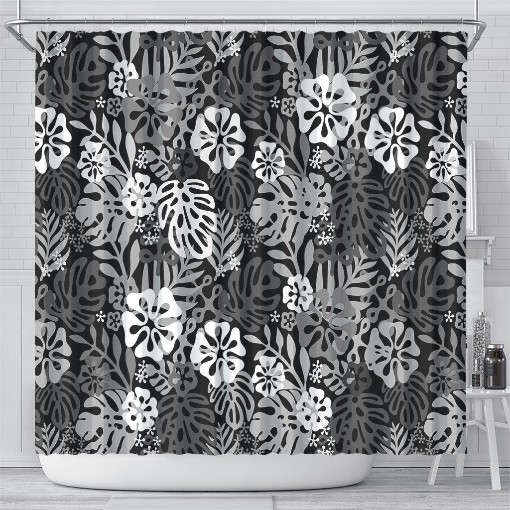 Black Aloha Hawaiian Shower Curtain Monstera Hibiscus Tropical Pattern LT19 - Polynesian Pride