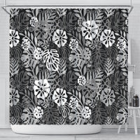 Black Aloha Hawaiian Shower Curtain Monstera Hibiscus Tropical Pattern LT19 - Polynesian Pride