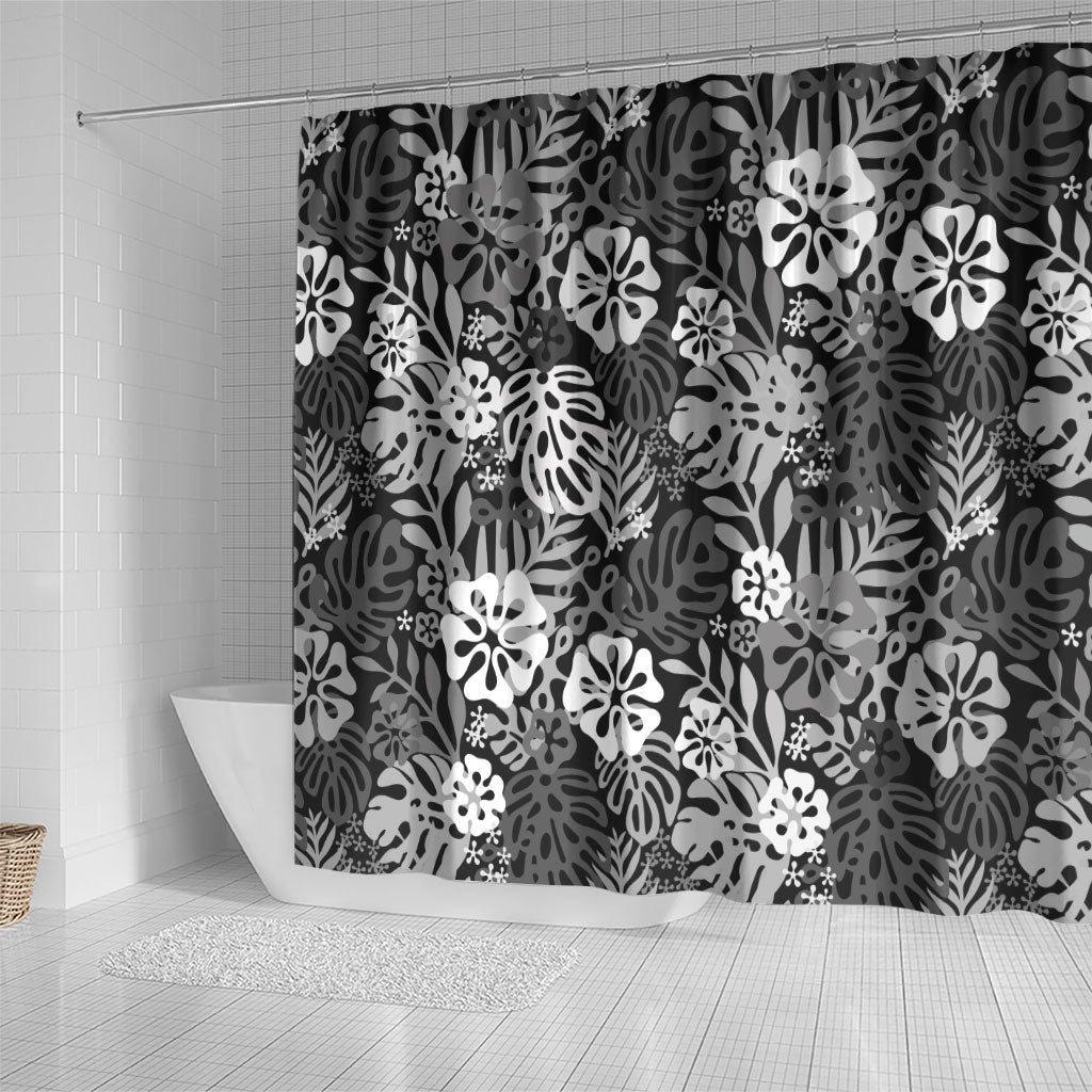 Black Aloha Hawaiian Shower Curtain Monstera Hibiscus Tropical Pattern LT19 - Polynesian Pride