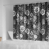 Black Aloha Hawaiian Shower Curtain Monstera Hibiscus Tropical Pattern LT19 - Polynesian Pride