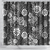 Black Aloha Hawaiian Shower Curtain Monstera Hibiscus Tropical Pattern LT19 - Polynesian Pride