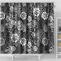 Black Aloha Hawaiian Shower Curtain Monstera Hibiscus Tropical Pattern LT19 - Polynesian Pride