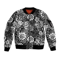Black Aloha Hawaiian Sleeve Zip Bomber Jacket Monstera Hibiscus Tropical Pattern LT19 Unisex Black - Polynesian Pride
