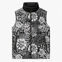 Black Aloha Hawaiian Sleeveless Puffer Jacket Monstera Hibiscus Tropical Pattern LT19 Unisex Black - Polynesian Pride