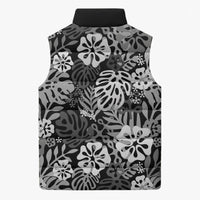 Black Aloha Hawaiian Sleeveless Puffer Jacket Monstera Hibiscus Tropical Pattern LT19 - Polynesian Pride