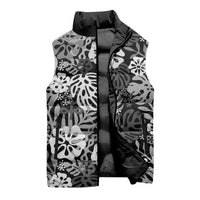 Black Aloha Hawaiian Sleeveless Puffer Jacket Monstera Hibiscus Tropical Pattern LT19 - Polynesian Pride