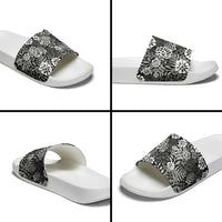 Black Aloha Hawaiian Slide Sandals Monstera Hibiscus Tropical Pattern LT19 - Polynesian Pride