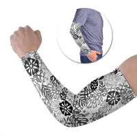White Aloha Hawaiian Arm Sleeves Monstera Hibiscus Tropical Pattern LT19 Set of 2 White - Polynesian Pride