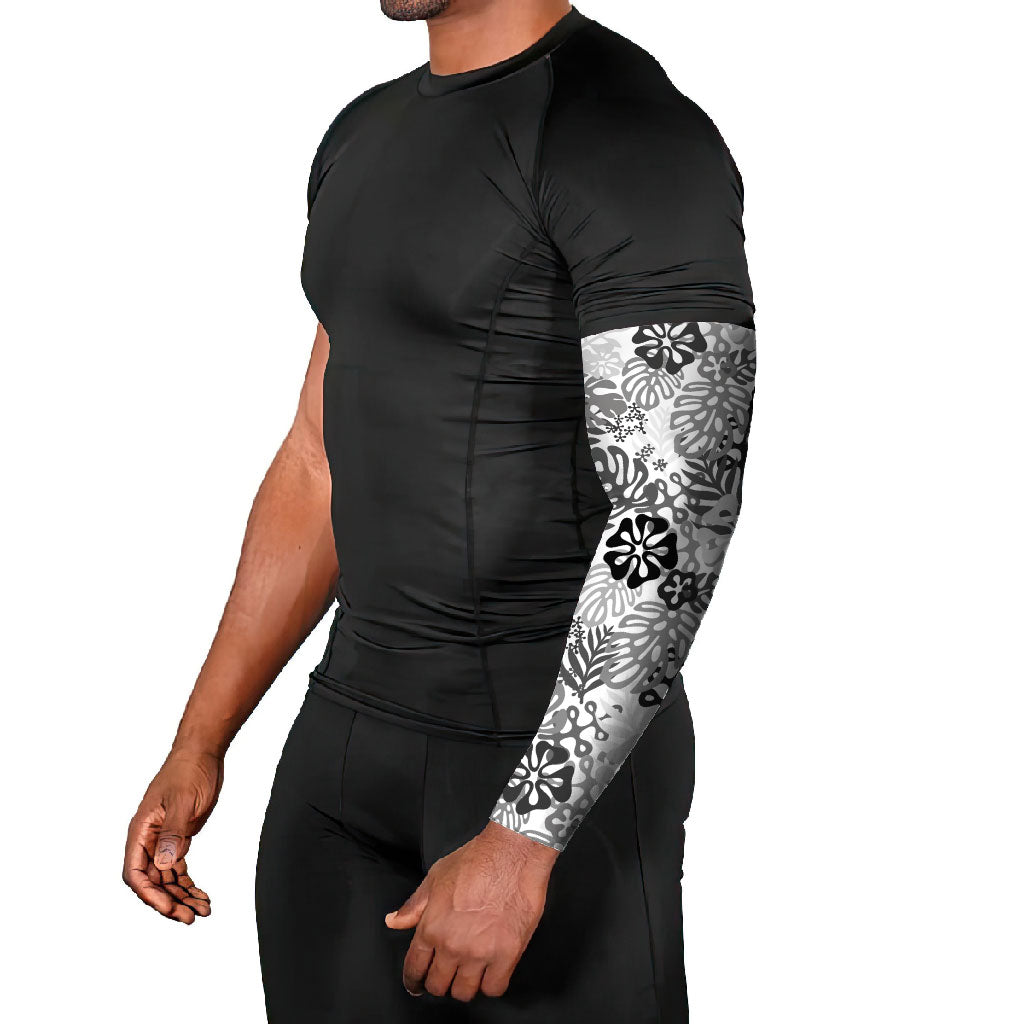 White Aloha Hawaiian Arm Sleeves Monstera Hibiscus Tropical Pattern LT19 - Polynesian Pride