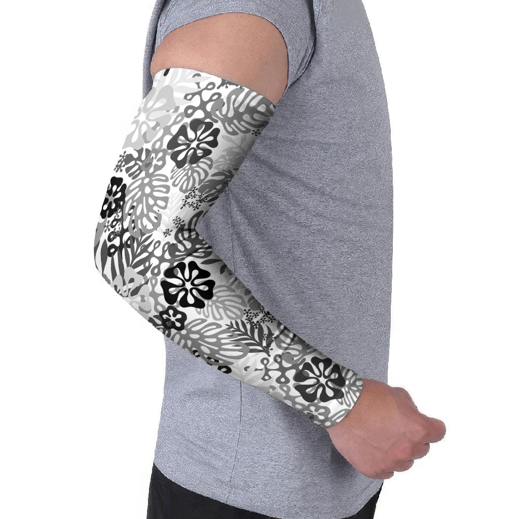 White Aloha Hawaiian Arm Sleeves Monstera Hibiscus Tropical Pattern LT19 - Polynesian Pride