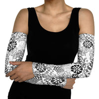 White Aloha Hawaiian Arm Sleeves Monstera Hibiscus Tropical Pattern LT19 - Polynesian Pride