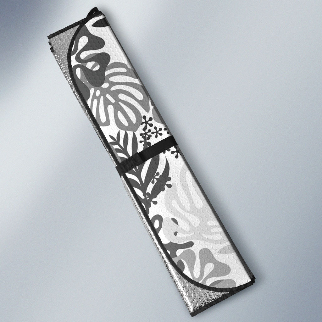 White Aloha Hawaiian Auto Sun Shade Monstera Hibiscus Tropical Pattern LT19 - Polynesian Pride