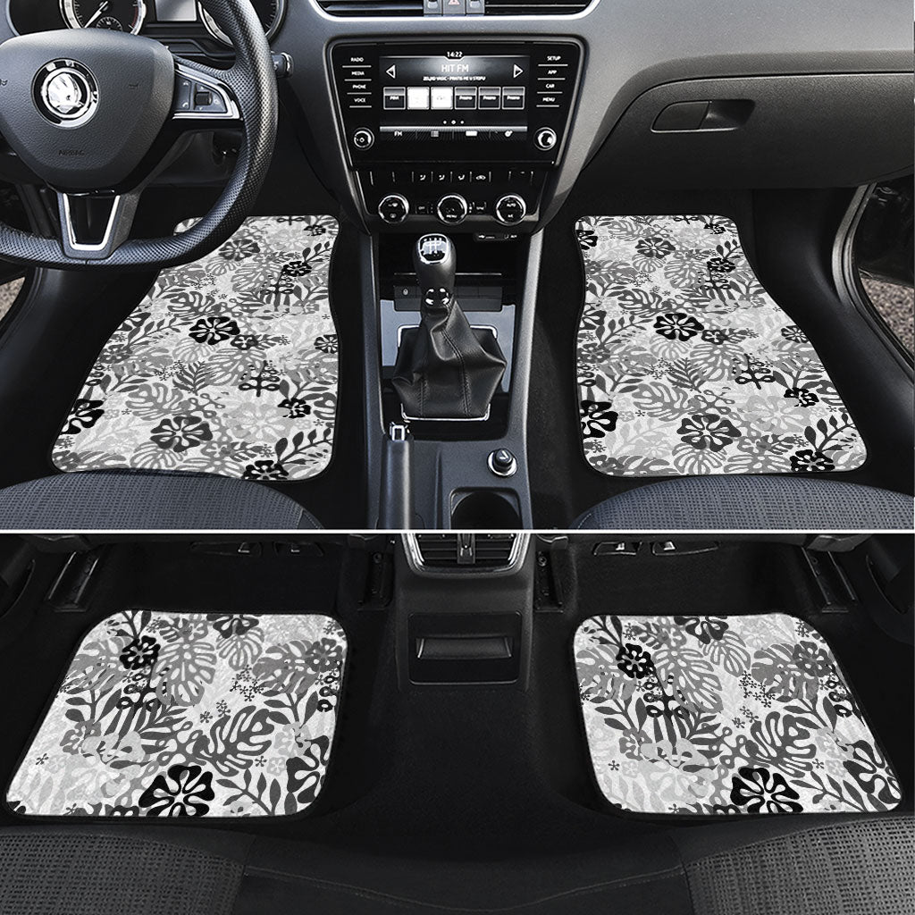 White Aloha Hawaiian Car Mats Monstera Hibiscus Tropical Pattern LT19 Set 4pcs White - Polynesian Pride