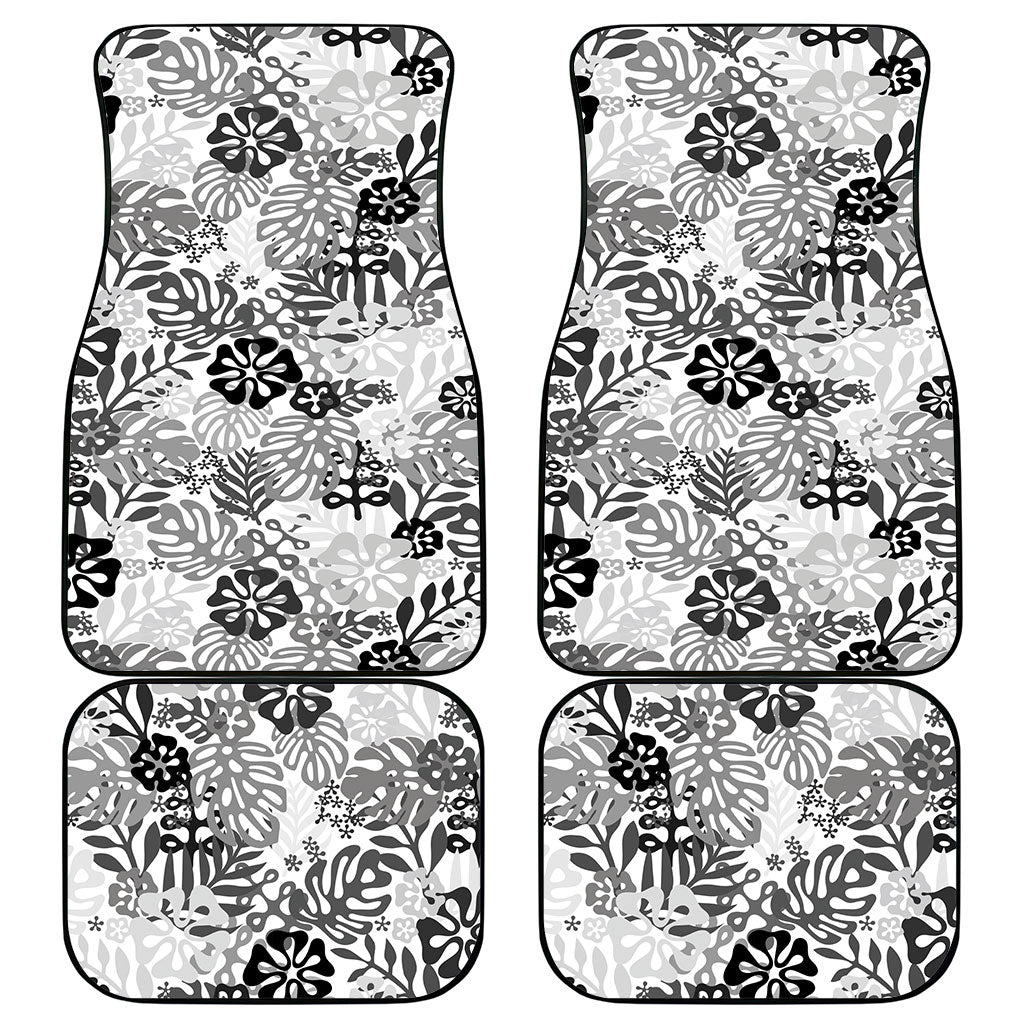 White Aloha Hawaiian Car Mats Monstera Hibiscus Tropical Pattern LT19 - Polynesian Pride