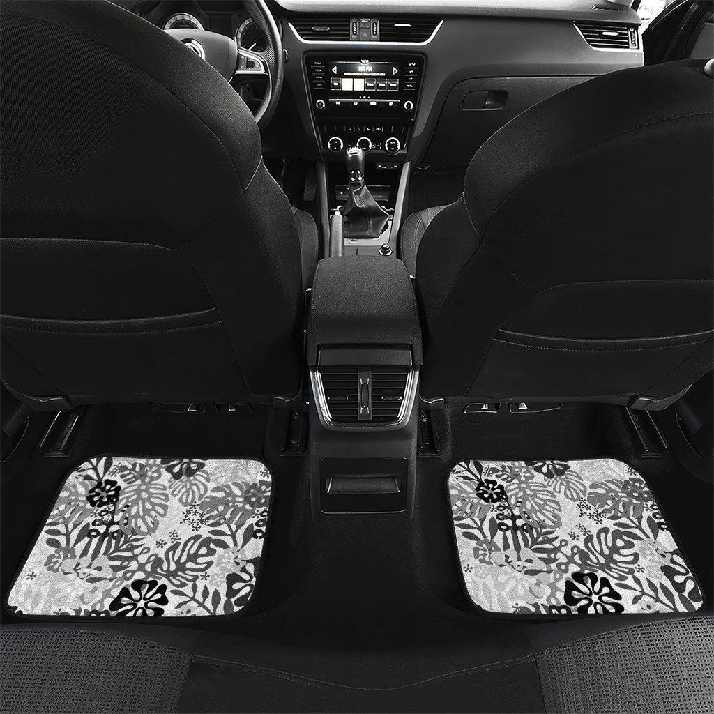 White Aloha Hawaiian Car Mats Monstera Hibiscus Tropical Pattern LT19 Set 2pcs - Back White - Polynesian Pride