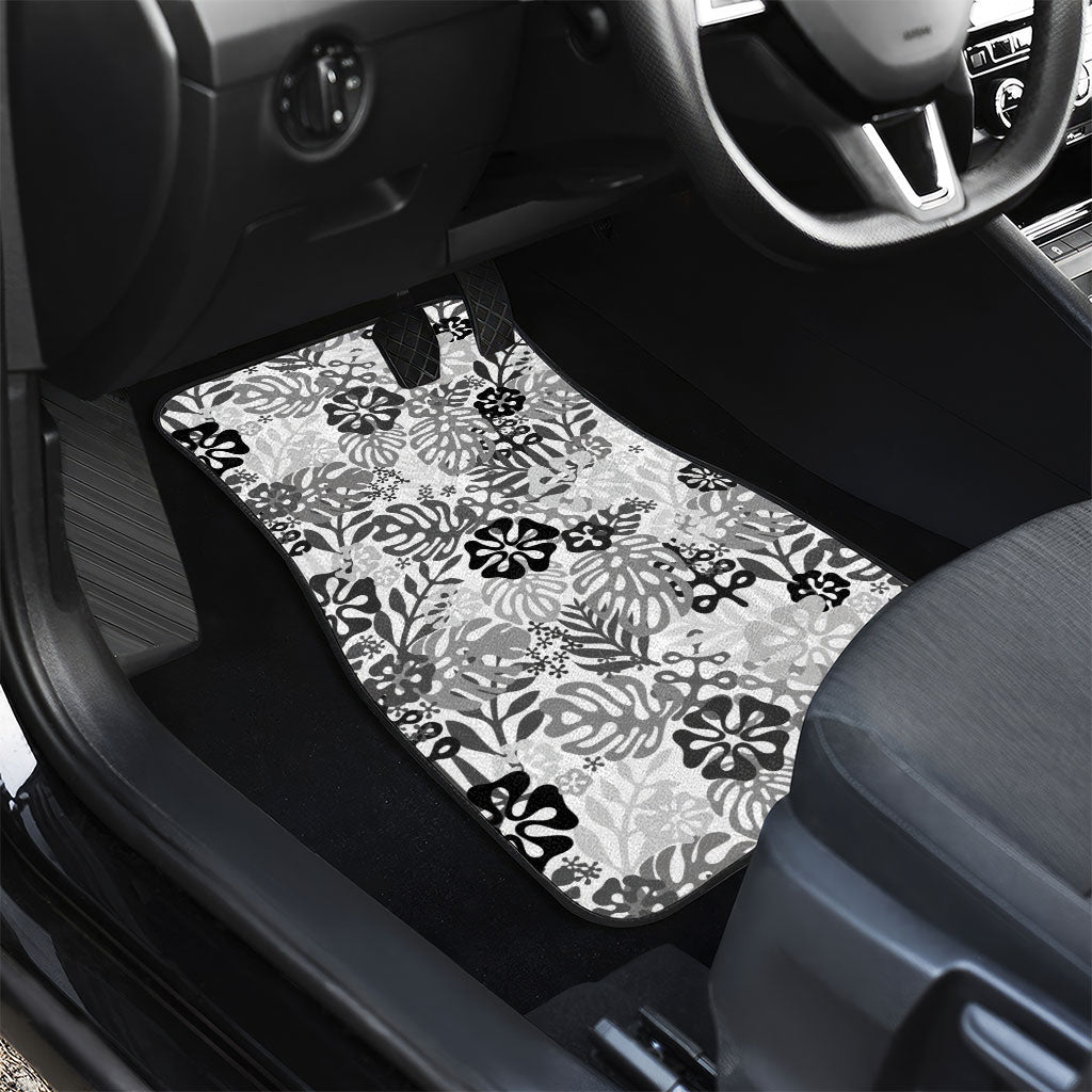 White Aloha Hawaiian Car Mats Monstera Hibiscus Tropical Pattern LT19 - Polynesian Pride