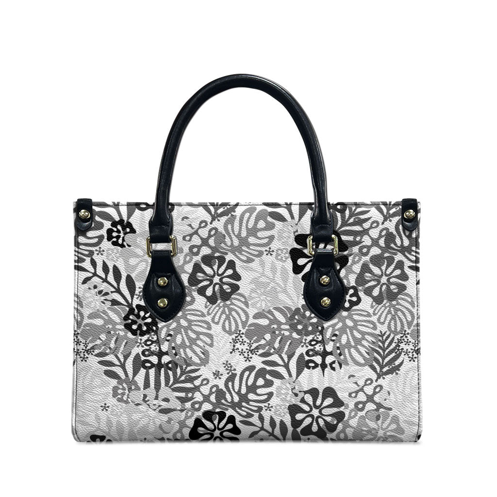 White Aloha Hawaiian Leather Bag Monstera Hibiscus Tropical Pattern LT19 - Polynesian Pride