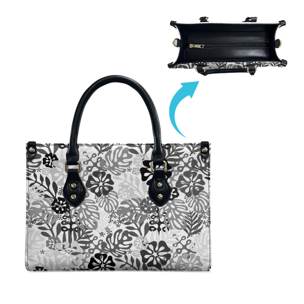 White Aloha Hawaiian Leather Bag Monstera Hibiscus Tropical Pattern LT19 - Polynesian Pride