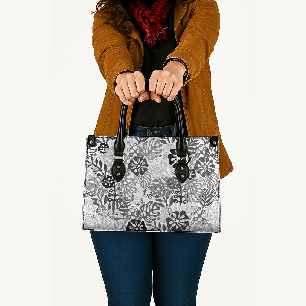 White Aloha Hawaiian Leather Bag Monstera Hibiscus Tropical Pattern LT19 - Polynesian Pride