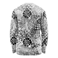 White Aloha Hawaiian Long Sleeve Shirt Monstera Hibiscus Tropical Pattern LT19 - Polynesian Pride
