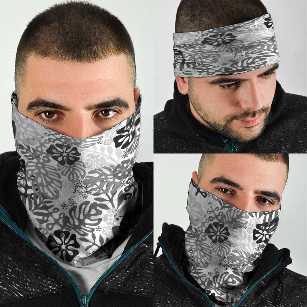 White Aloha Hawaiian Neck Gaiter Monstera Hibiscus Tropical Pattern LT19 - Polynesian Pride