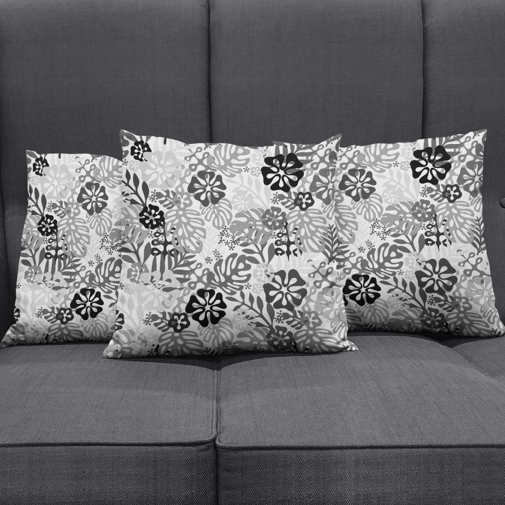 White Aloha Hawaiian Pillow Cover Monstera Hibiscus Tropical Pattern LT19 - Polynesian Pride