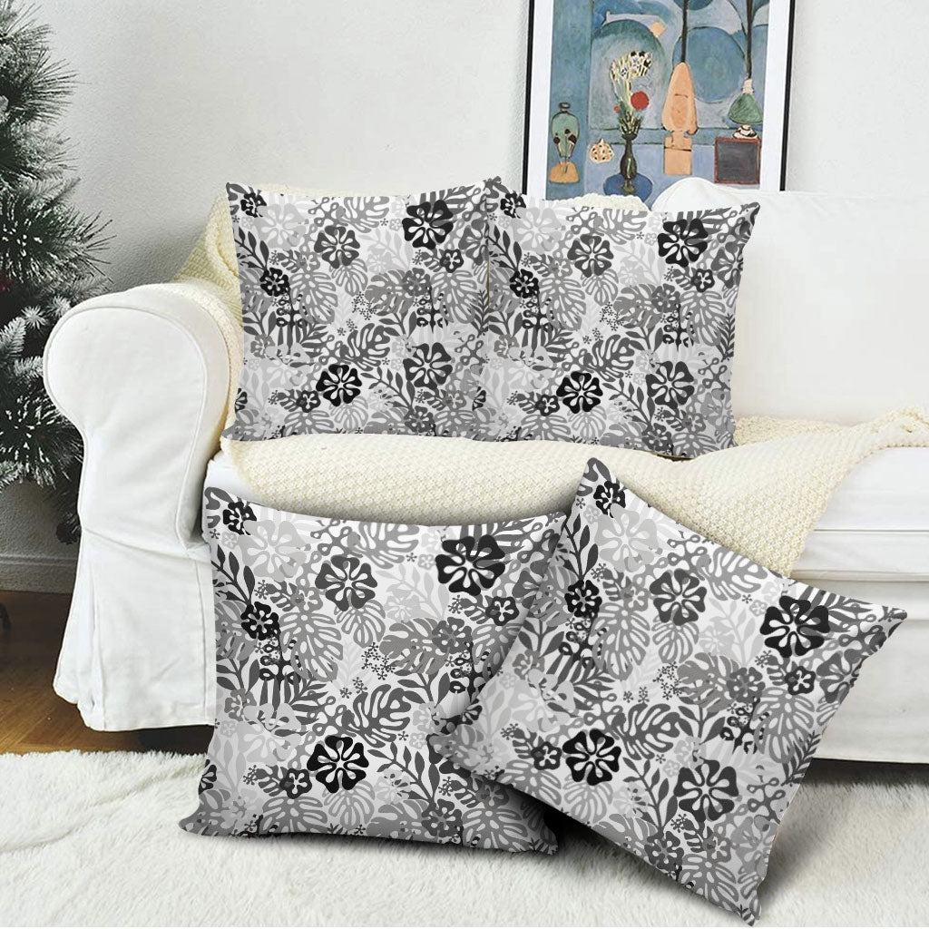 White Aloha Hawaiian Pillow Cover Monstera Hibiscus Tropical Pattern LT19 - Polynesian Pride