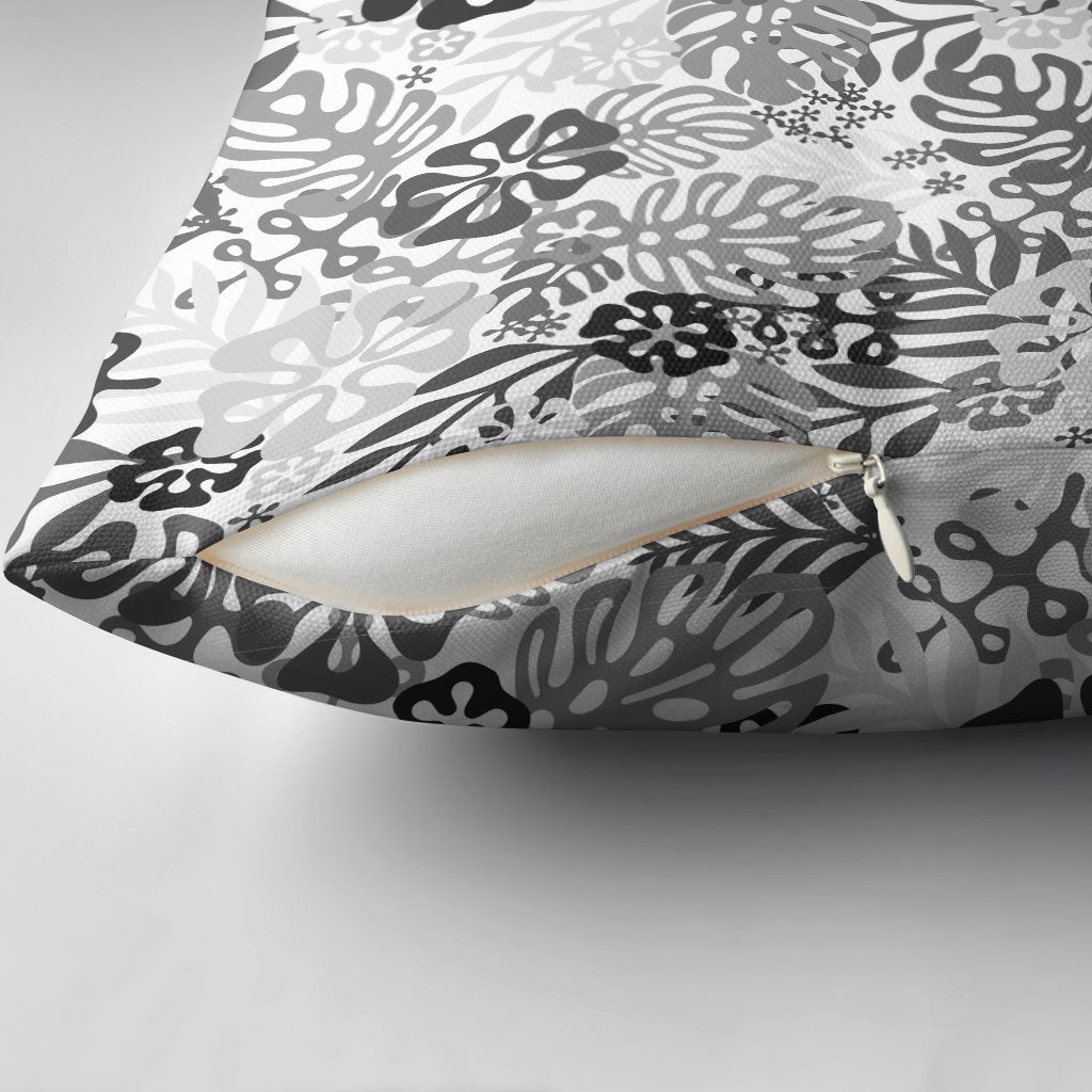 White Aloha Hawaiian Pillow Cover Monstera Hibiscus Tropical Pattern LT19 - Polynesian Pride