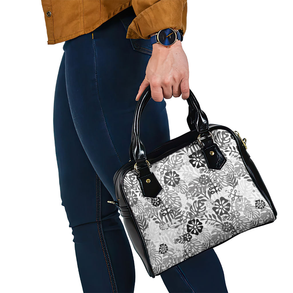 White Aloha Hawaiian Shoulder Handbag Monstera Hibiscus Tropical Pattern LT19 - Polynesian Pride