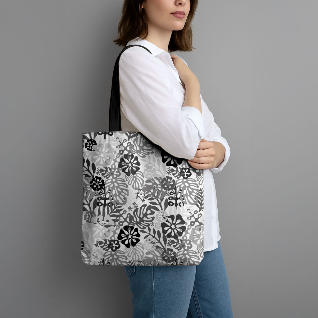 White Aloha Hawaiian Tote Bag Monstera Hibiscus Tropical Pattern LT19 - Polynesian Pride