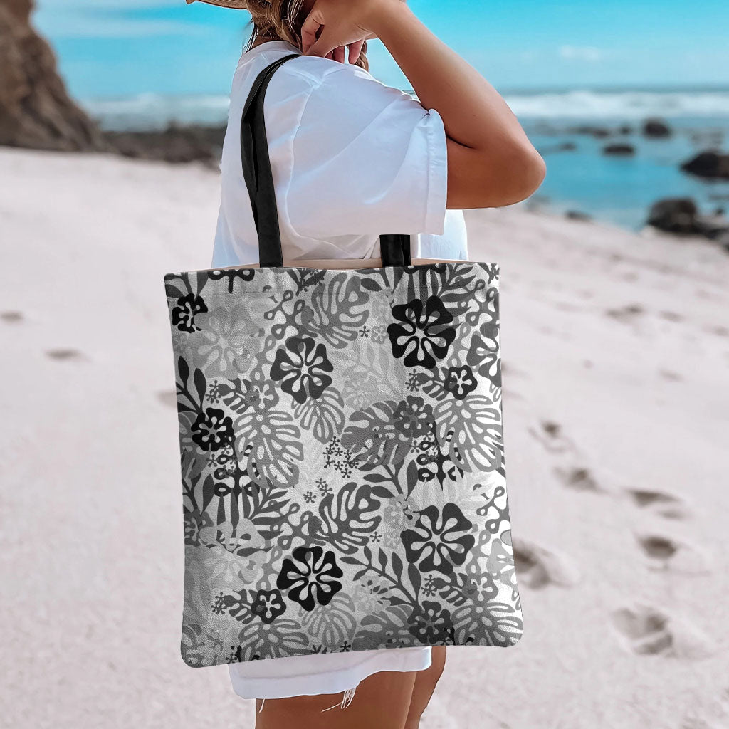 White Aloha Hawaiian Tote Bag Monstera Hibiscus Tropical Pattern LT19 - Polynesian Pride