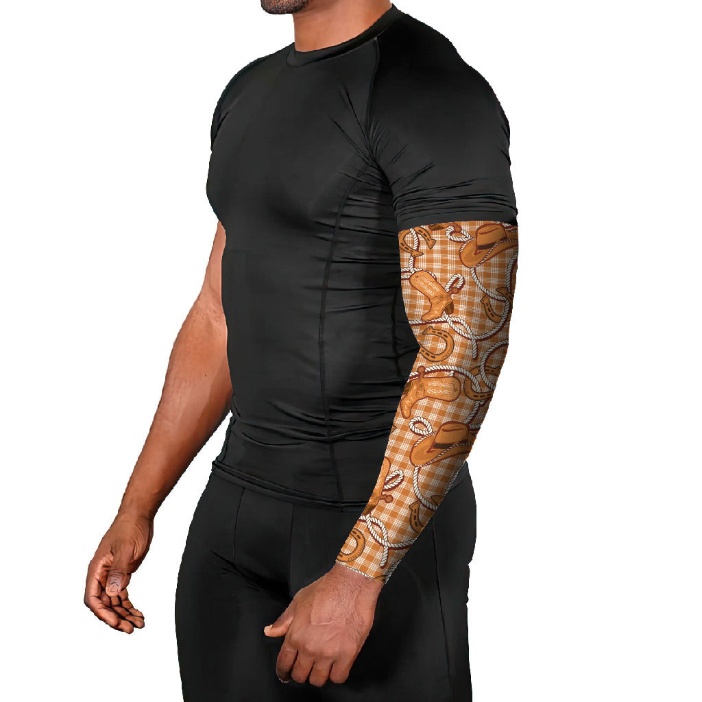 Brown Hawaii Palaka Cowboy Arm Sleeves Hawaiian Paniolo Festival Spirit LT19 - Polynesian Pride