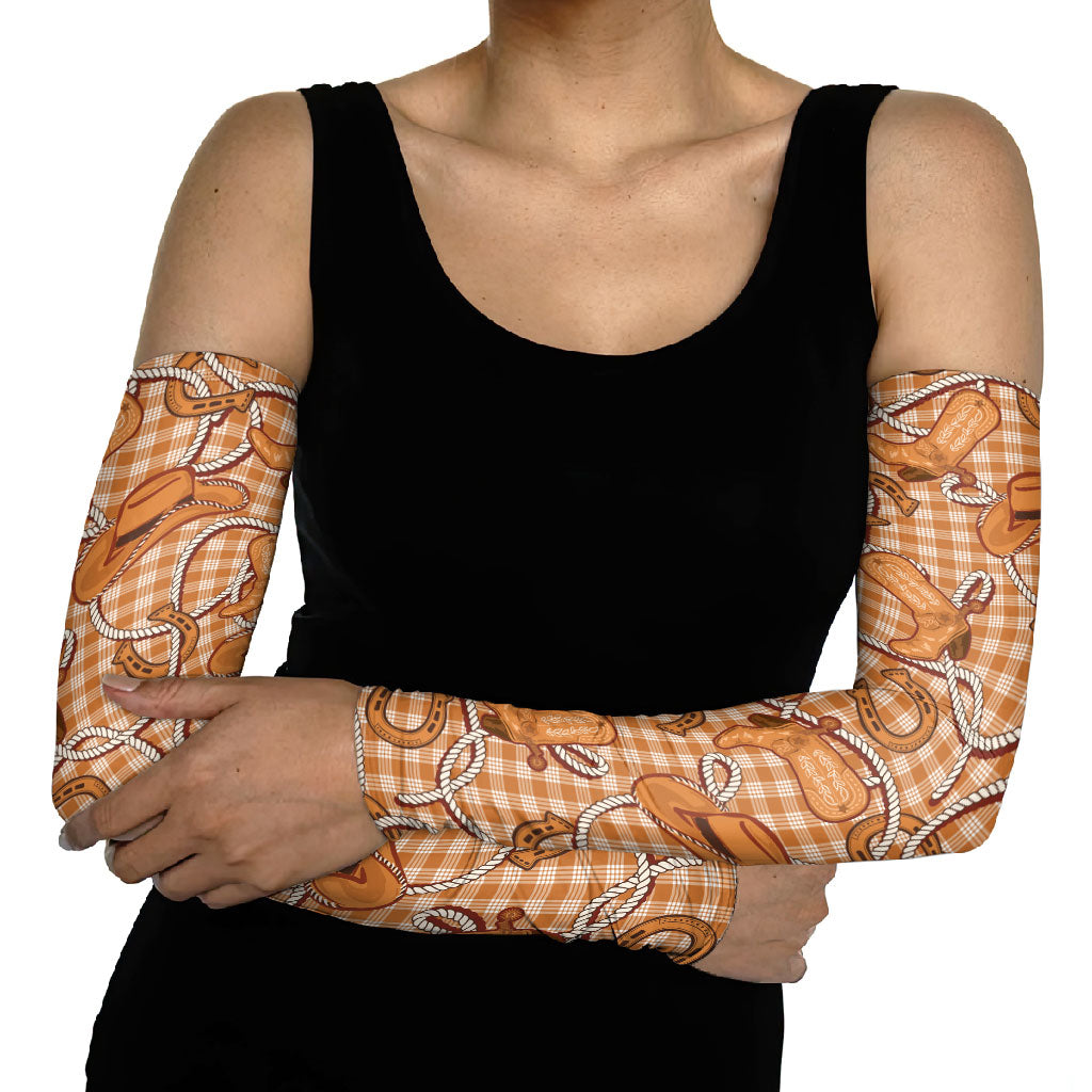 Brown Hawaii Palaka Cowboy Arm Sleeves Hawaiian Paniolo Festival Spirit LT19 - Polynesian Pride