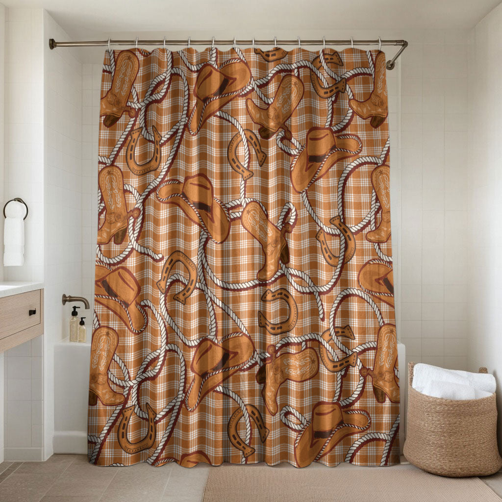 Brown Hawaii Palaka Cowboy Bathroom Set Hawaiian Paniolo Festival Spirit LT19 Shower Curtain Only Brown - Polynesian Pride