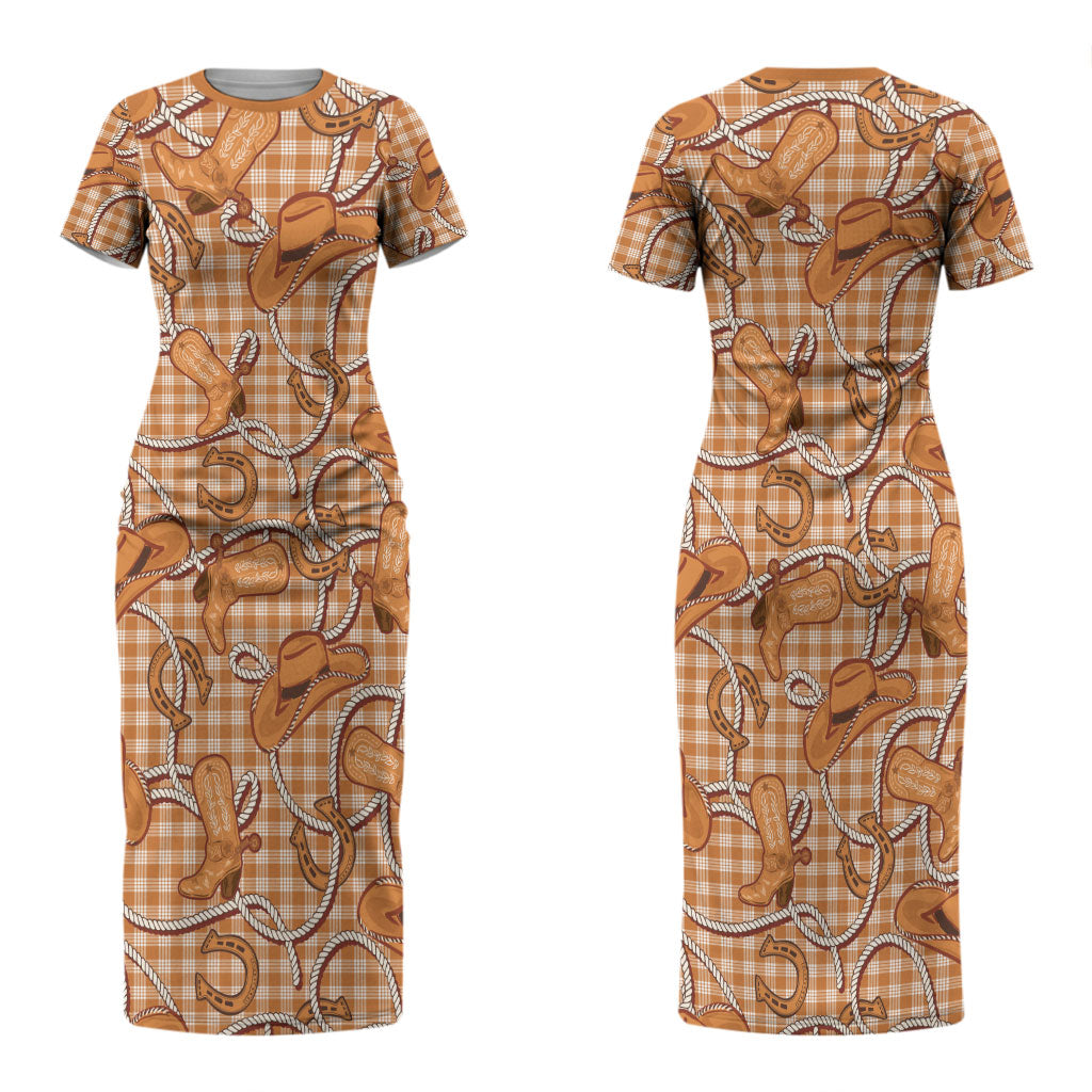 Brown Hawaii Palaka Cowboy Couples Matching Short Sleeve Bodycon Dress and Long Sleeve Button Shirt Hawaiian Paniolo Festival Spirit LT19 - Polynesian Pride