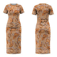 Brown Hawaii Palaka Cowboy Couples Matching Short Sleeve Bodycon Dress and Long Sleeve Button Shirt Hawaiian Paniolo Festival Spirit LT19 - Polynesian Pride