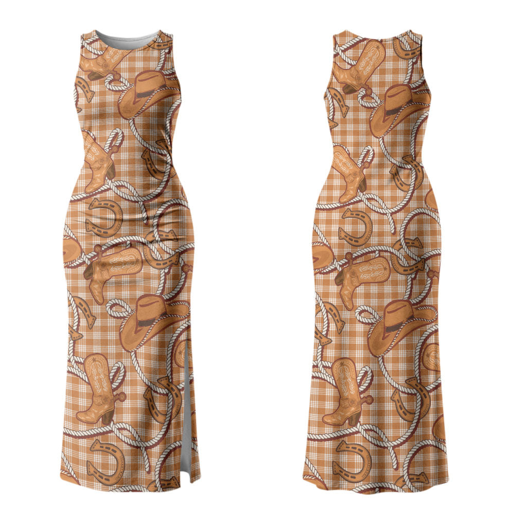 Brown Hawaii Palaka Cowboy Couples Matching Tank Maxi Dress and Hawaiian Shirt Hawaiian Paniolo Festival Spirit LT19 - Polynesian Pride