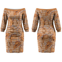 Brown Hawaii Palaka Cowboy Family Matching Off The Shoulder Long Sleeve Dress and Hawaiian Shirt Hawaiian Paniolo Festival Spirit LT19 Mom's Dress Brown - Polynesian Pride