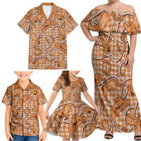 Brown Hawaii Palaka Cowboy Family Matching Off Shoulder Maxi Dress and Hawaiian Shirt Hawaiian Paniolo Festival Spirit LT19 - Polynesian Pride