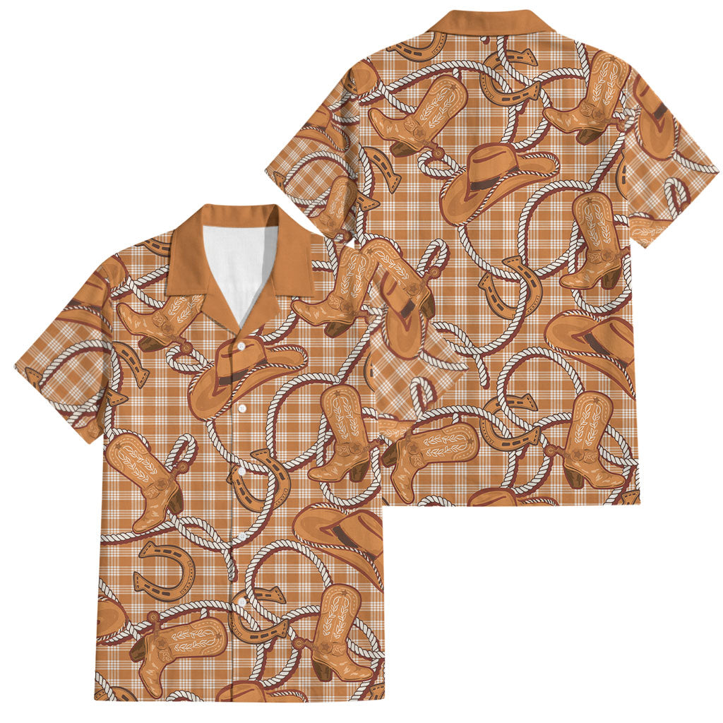 Brown Hawaii Palaka Cowboy Family Matching Off Shoulder Maxi Dress and Hawaiian Shirt Hawaiian Paniolo Festival Spirit LT19 Dad's Shirt - Short Sleeve Brown - Polynesian Pride