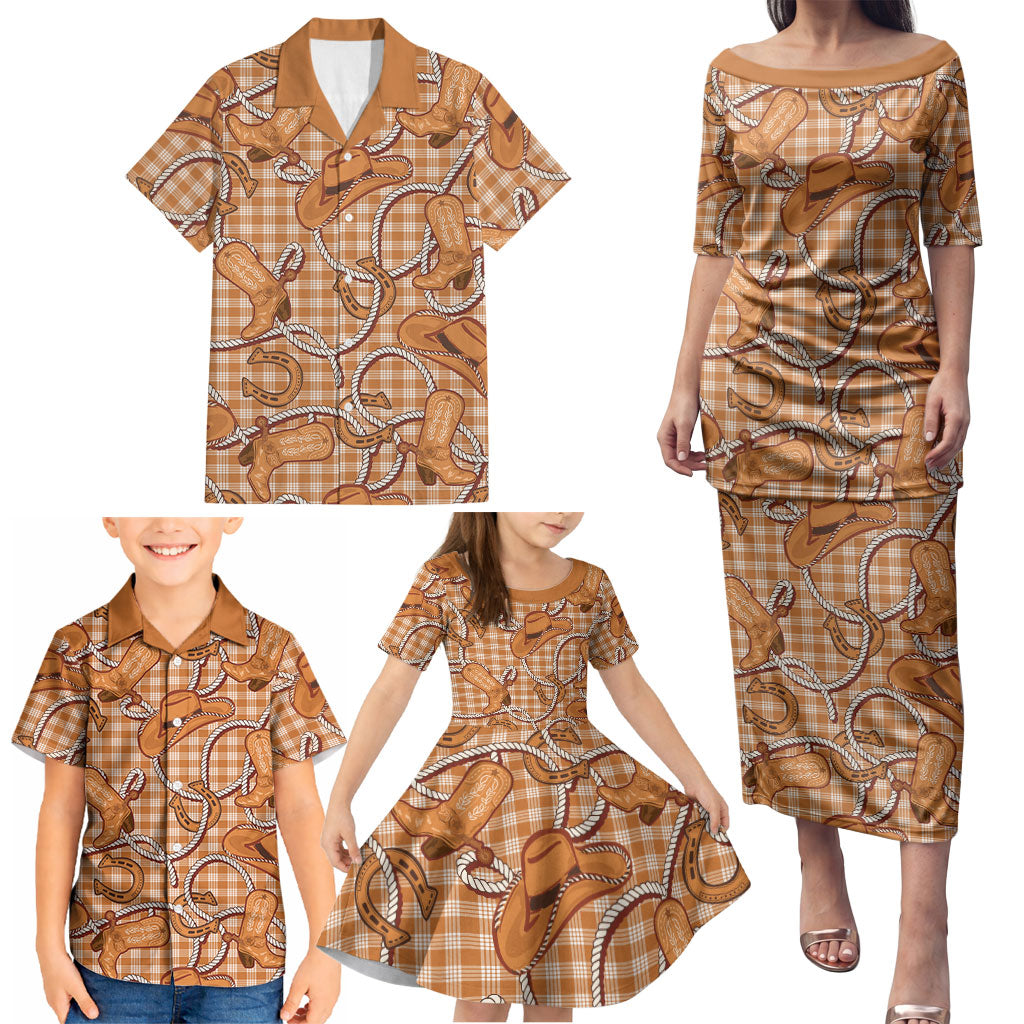 Brown Hawaii Palaka Cowboy Family Matching Puletasi and Hawaiian Shirt Hawaiian Paniolo Festival Spirit LT19 - Polynesian Pride