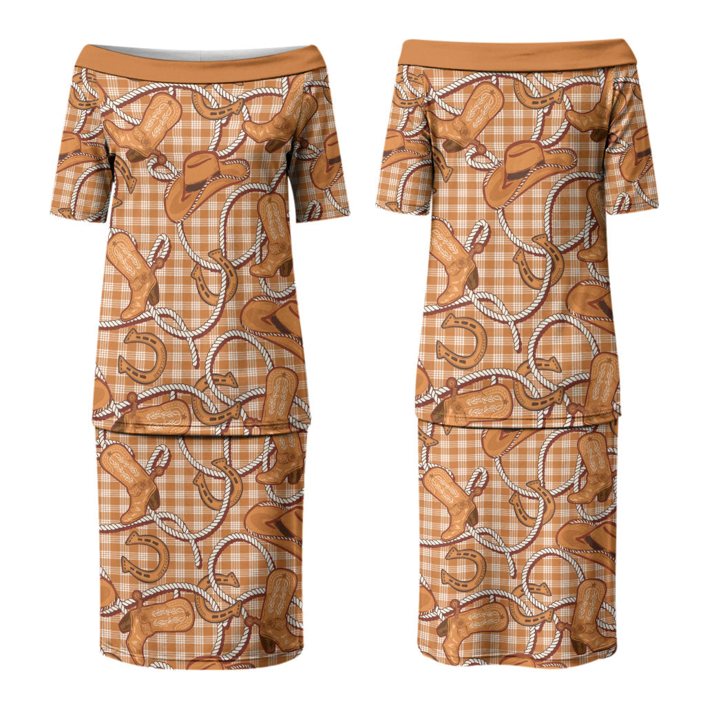 Brown Hawaii Palaka Cowboy Family Matching Puletasi and Hawaiian Shirt Hawaiian Paniolo Festival Spirit LT19 Mom's Dress Brown - Polynesian Pride