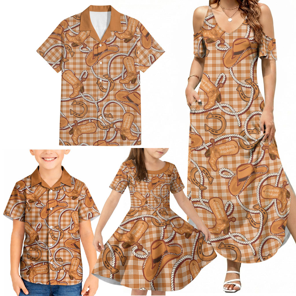 Brown Hawaii Palaka Cowboy Family Matching Summer Maxi Dress and Hawaiian Shirt Hawaiian Paniolo Festival Spirit LT19 - Polynesian Pride